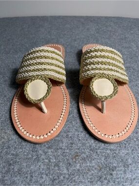 Jack Rogers Cream and Gold Braided Toe-Loop Sandals